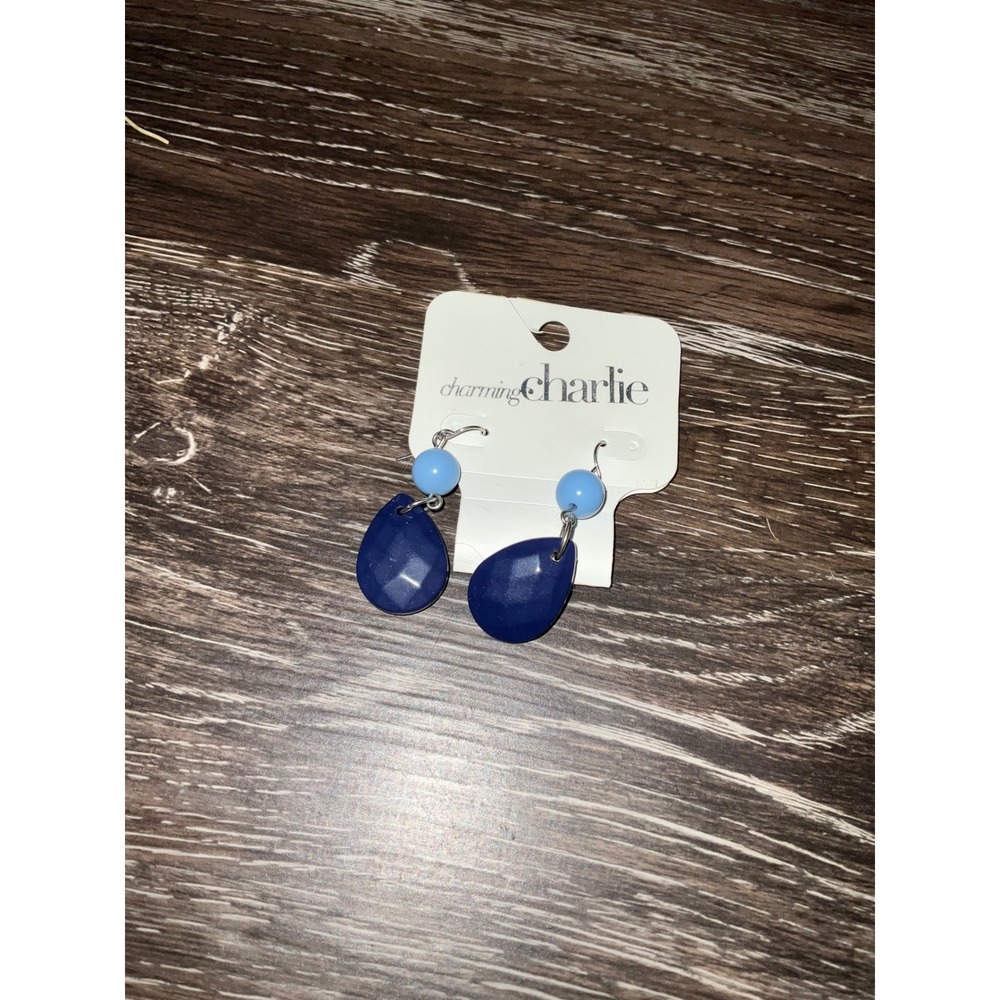 Charming Charlie Drop Earrings Teardrop Faceted Bead Dangle Blue Geometric